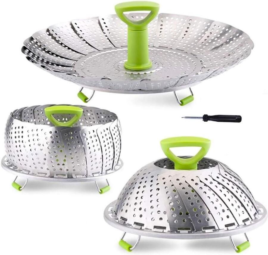Stoommand Groente Inzetpan Accessoire Gezond Koken Uitschuifbaar Ontwerp 18-28 cm Zilverkleurig