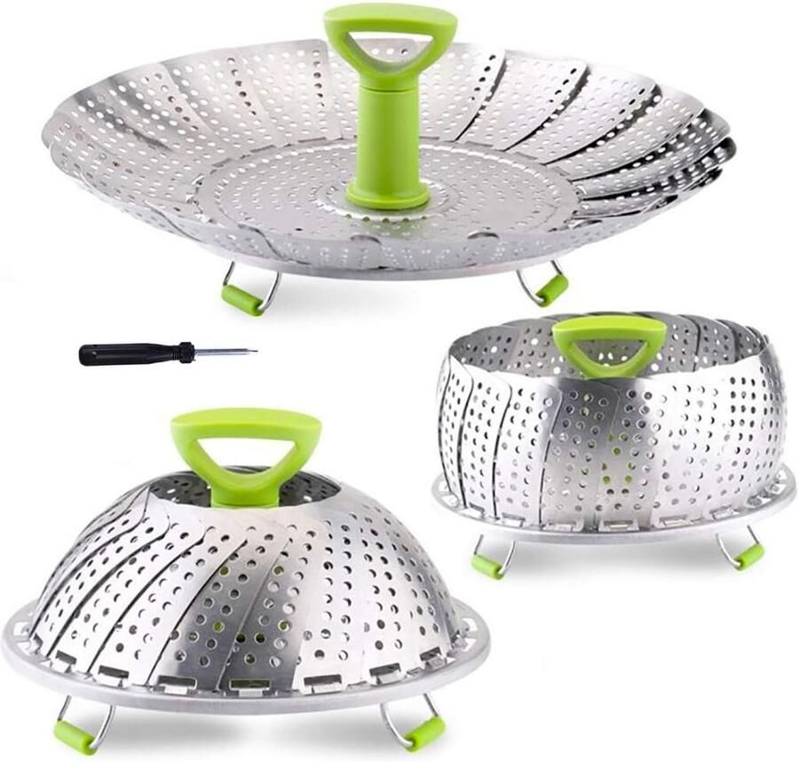 Stoommand Groente Stoominzet Mandje Gezond Koken Inklapbaar Ontwerp 18-28 cm Zilverkleurig