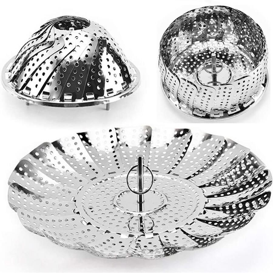 Stoommand Groenten Inklapbare Stomer Gezond Koken Verstelbaar Inklapbaar 23cm Zilver