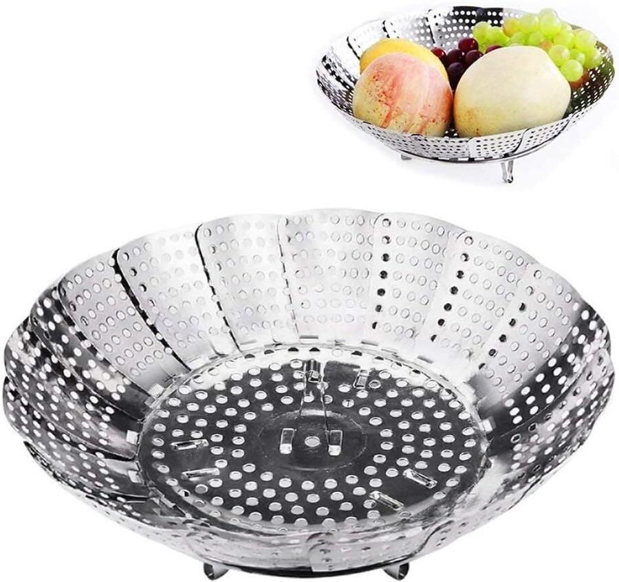 Stoommand Groenten Opvouwbaar Mandje Gezond Koken Roestvrij Staal 14.3 cm Zilverkleurig