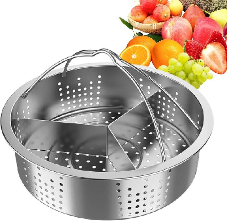 RVS Stoommand Stoomkoker Accessoire Gezond Koken Drie Flexibele Scheiders 21x21x6.5cm Zilver