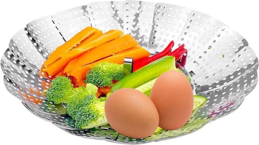 Stoommand Groenten Stoominzet Gezond Koken Opvouwbaar Roestvrij Staal Verstelbaar Zilver