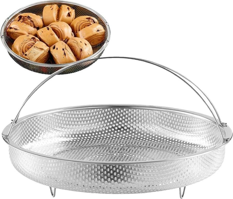 Stoommand Keukenmand Zeef Gezond Koken Roestvrij Staal 24.5 cm Diameter Zilver