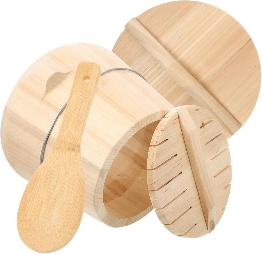 Stoommand met deksel Houten stomer Groenten stomen Natuurlijk houtmateriaal 24 x 24 x 19 cm Natuurlijk