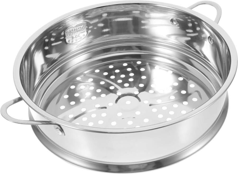 Stoommand Met Handgrepen Roestvrij Staal Gezond Koken Duurzaam Materiaal 22 Cm Diameter Zilverkleurig