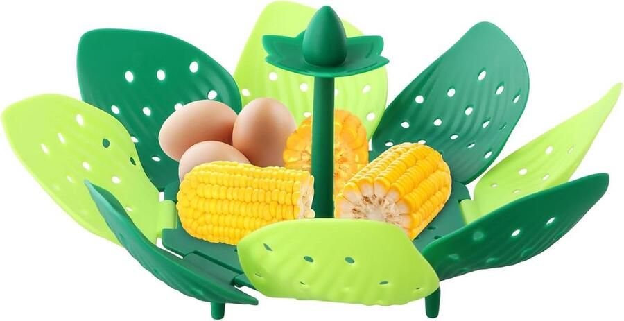 Stoommand met Handvat Groente Stomer Gezond Koken Inklapbaar Ontwerp 28 cm Uitklapbaar Groen