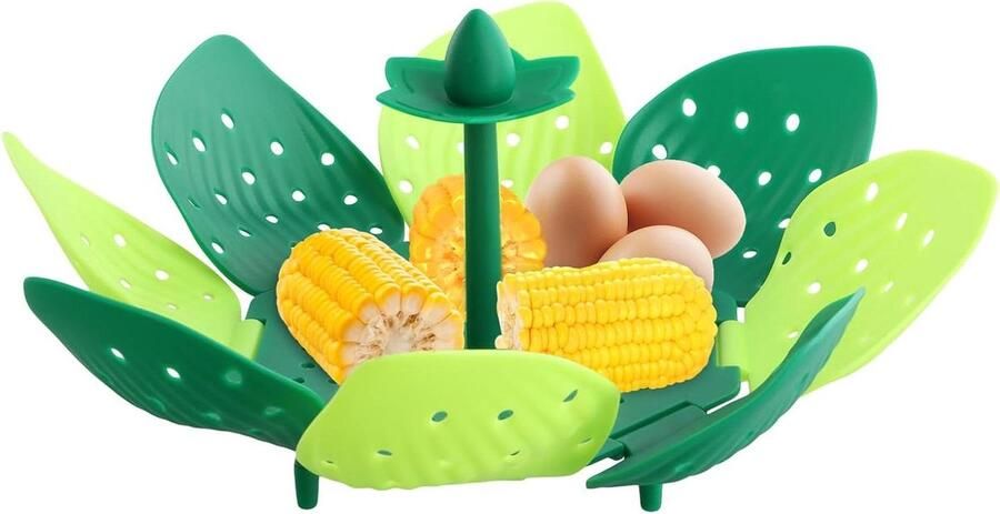 Stoommand met Handvat Kookmand Opvouwbaar Gezond Koken Gelijkmatige Stoomverdeling 28 cm Uitklapbaar Groen