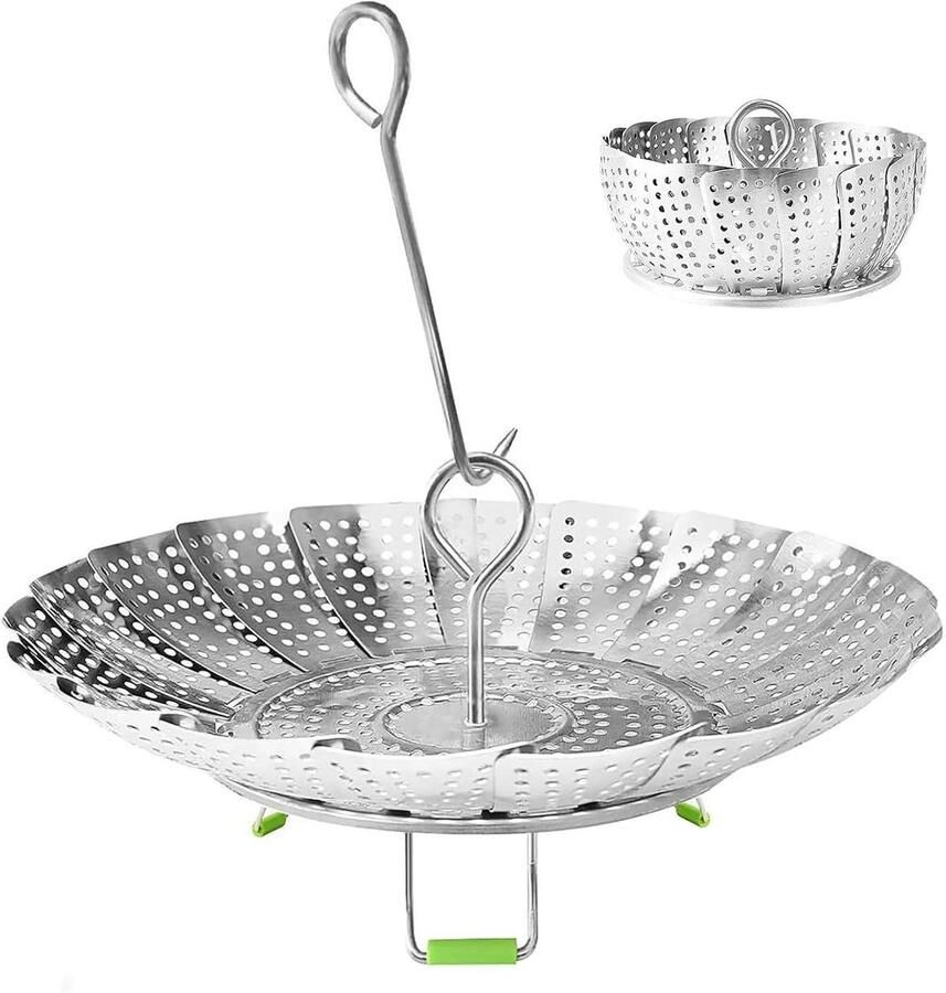 Stoommand RVS Groentemand Kookmand Gezond Koken Verstelbare Grootte Tot 28 cm Zilverkleurig