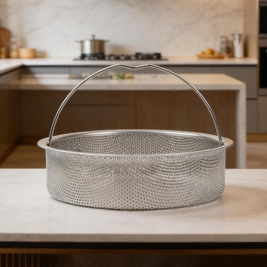 Stoommand Roestvrij Staal Platte Bodem Mand Gezond Koken Universeel Geschikt 22.5 cm Diameter Zilver