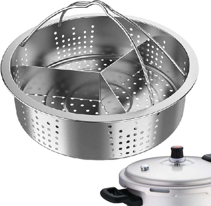 Stoommand Roestvrij Staal Stoominzet Pan Meerdere Gerechten Koken Drievoudige Scheiding 21 x 21 x 6.5 cm