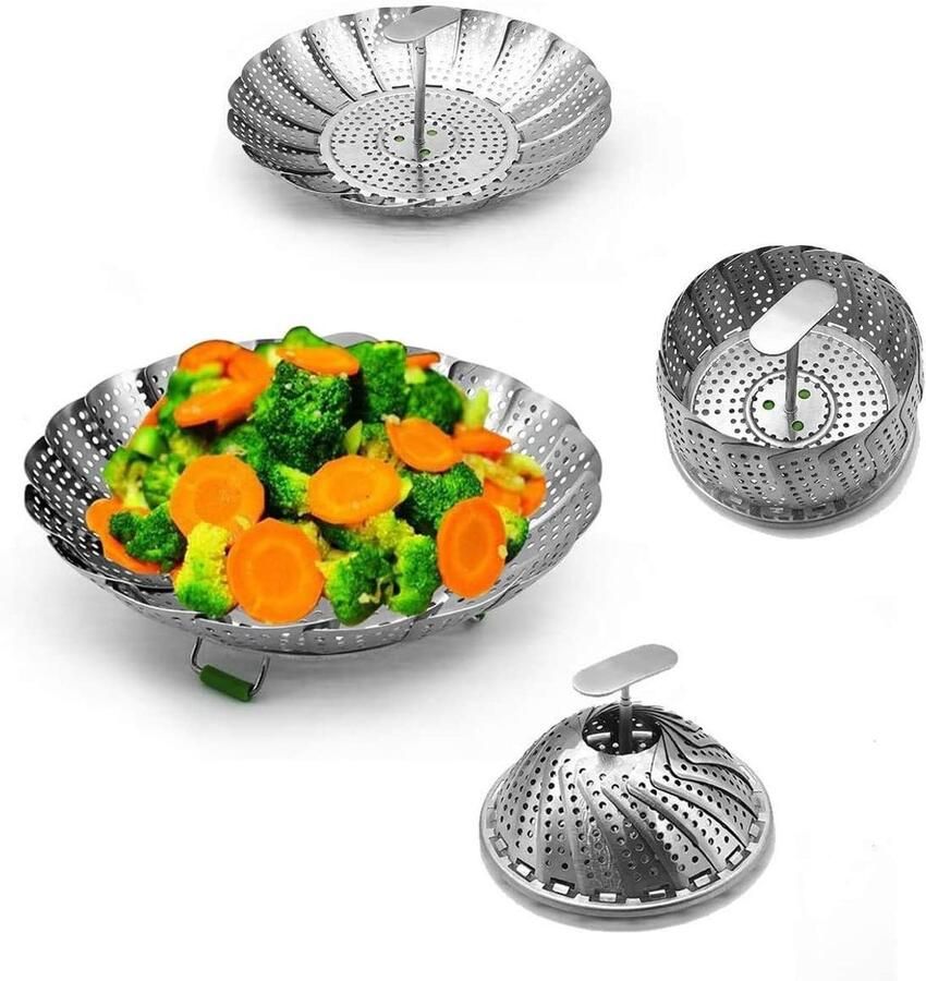 Stoommand Roestvrij Staal Stoominzet Opvouwbaar Gezond Koken Instelbaar Bloemblad Design Universeel Zilverkleurig