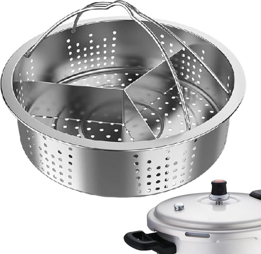 Stoommand Roestvrij Staal Stoomrooster Scheidingsset Gezond Koken Met 3 Scheidingswanden 21 cm Diameter Zilver