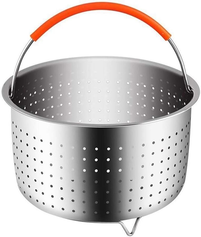 Stoommand Roestvrijstaal Kookmandje Gezond Koken Siliconen Handgreep 17.5 cm Diameter Zilver