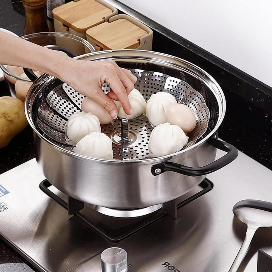 Stoommand Roestvrijstaal Stoominzet Groenten Gezond Koken Opvouwbaar Uitbreidbaar 75 tot 98 inch Zilver