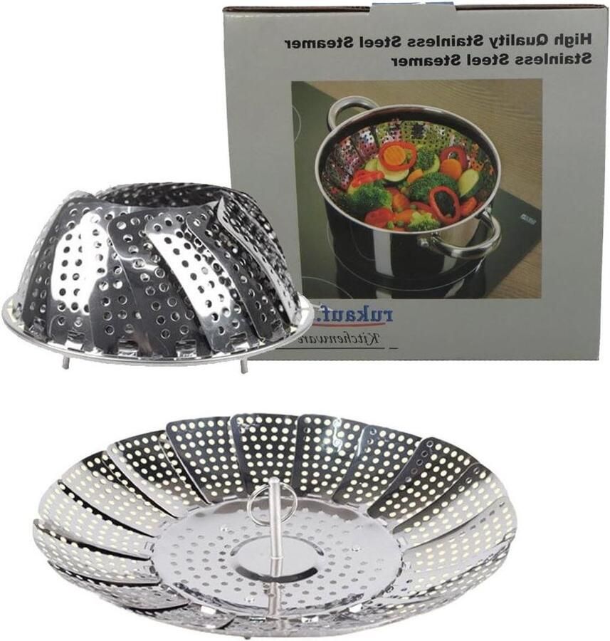 Stoommand RVS Inzetmand Pan Gezond Koken Verstelbaar 17-27cm 310 gram Zilverkleurig