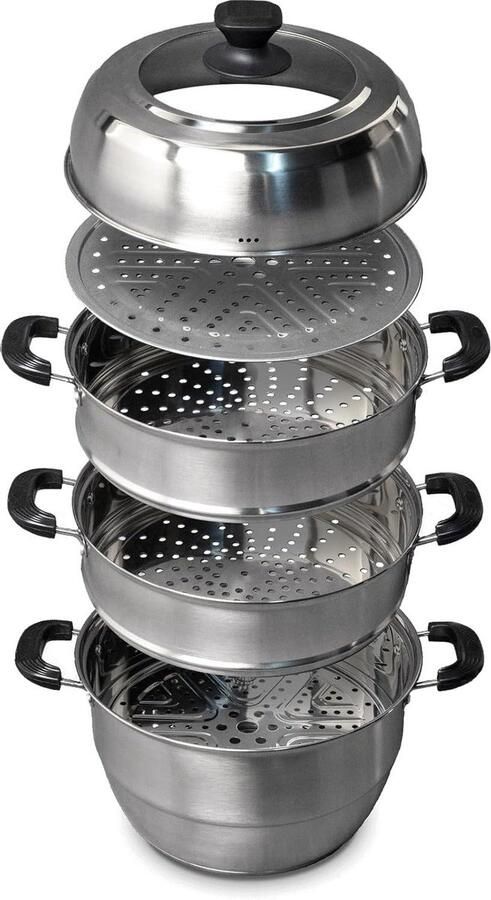 Stoommand RVS Kookpan Accessoire Gezond Koken 3-laags Composiet Bodem Ø 30 cm Zilverkleurig