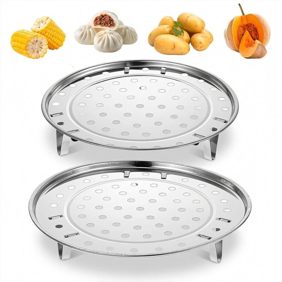 Stoommand RVS Stoomrek Pan Gezond Koken Twee Maten 20 en 22 cm Zilver