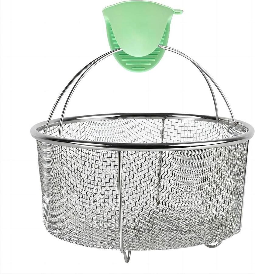 Stoommand RVS Zeef Mand Gezond Koken Vaatwasserbestendig 21x21x12 cm Zilver