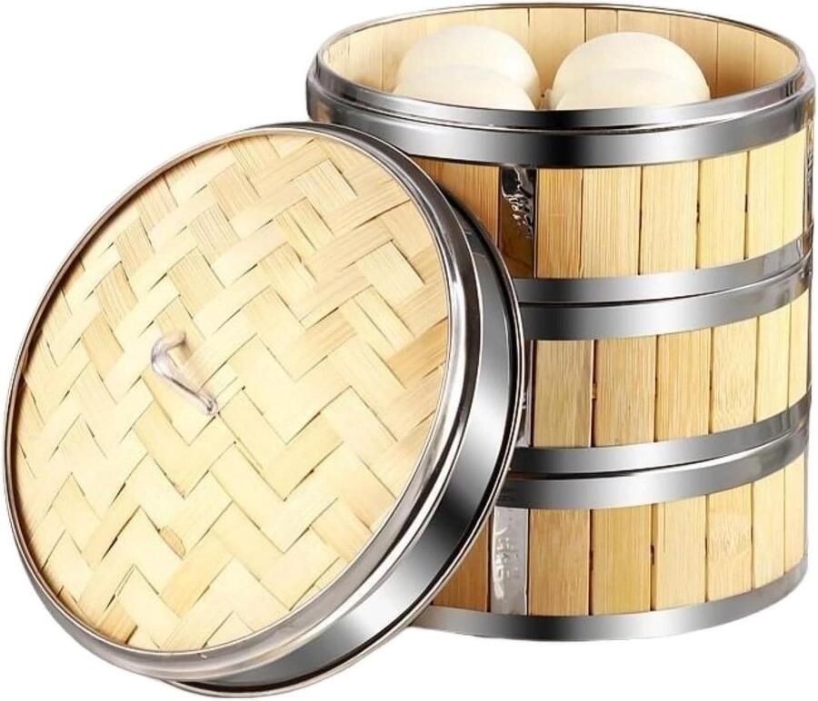 Stoommand Set Bamboe Stomer Gezond Koken Natuurlijke Smaakbehoud 30 cm Natuurlijk