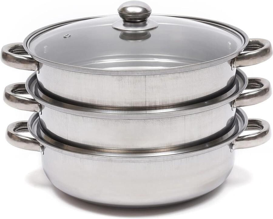 Stoommand Set Groente Stomer Gezond Koken Universele Pasvorm 3 Delig Zilver