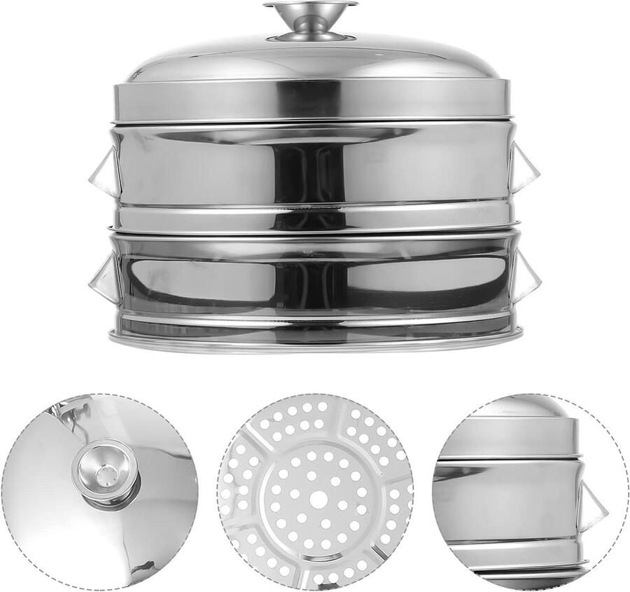 Stoommand Set Kookpan Accessoire Gezond Koken 2-Laags Stapelbaar 24x24x21 cm Zilverkleurig