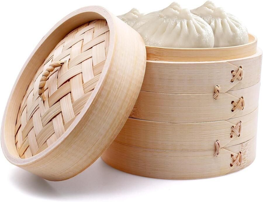 Stoommand Set van Bamboe met 2 Lagen en Siliconen Matten 15 cm