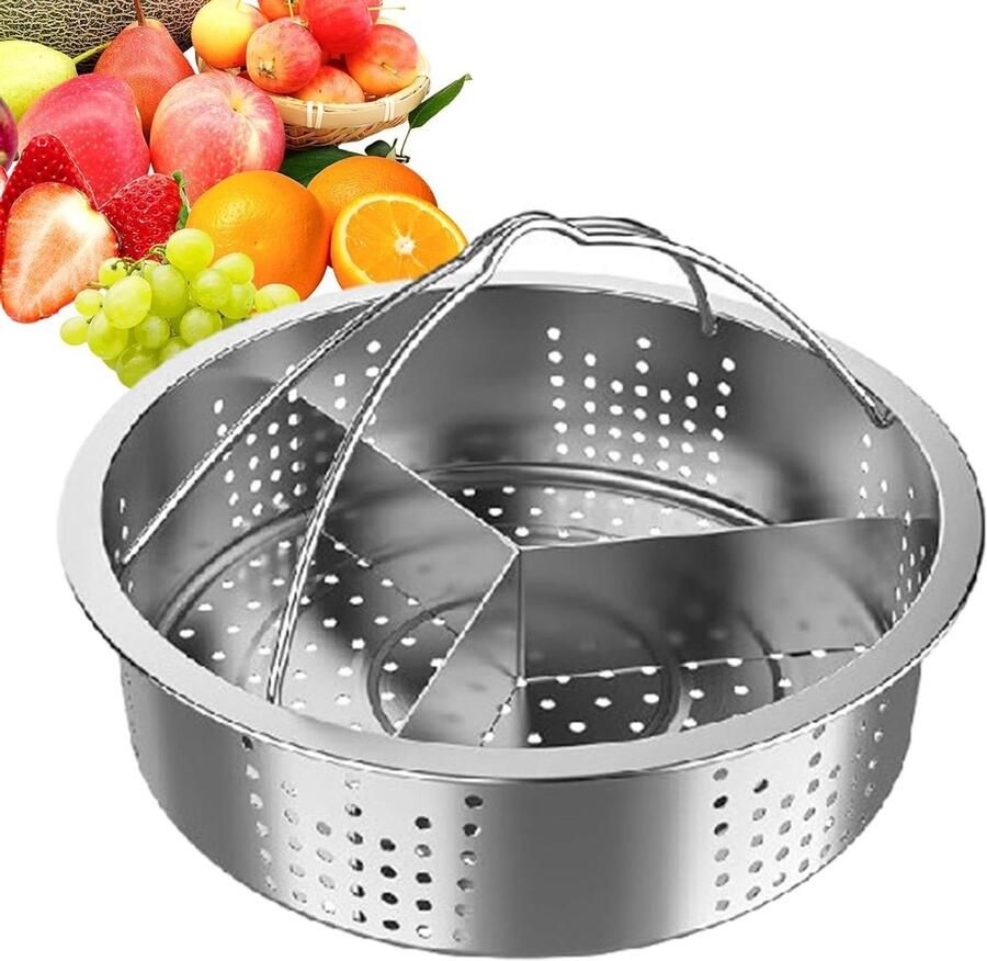 Stoommand Stoompot inzet Gerechten stomen Drievoudige scheidingswand 21 cm Zilverkleurig