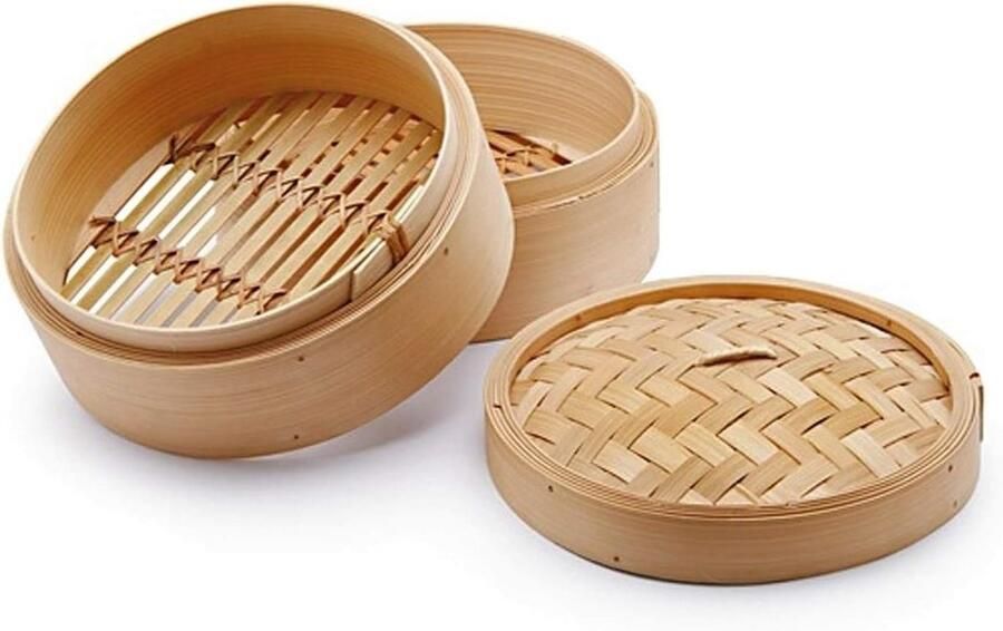 Stoommand van bamboe met 2 etages voor het bereiden van Oosterse gerechten