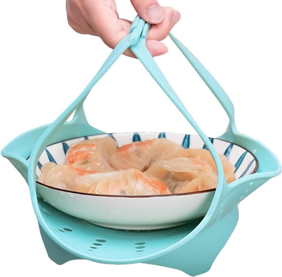 Stoommand van siliconen Voedselmand Koken Gezond Koken Hittebestendig Compact Groot formaat Blauw