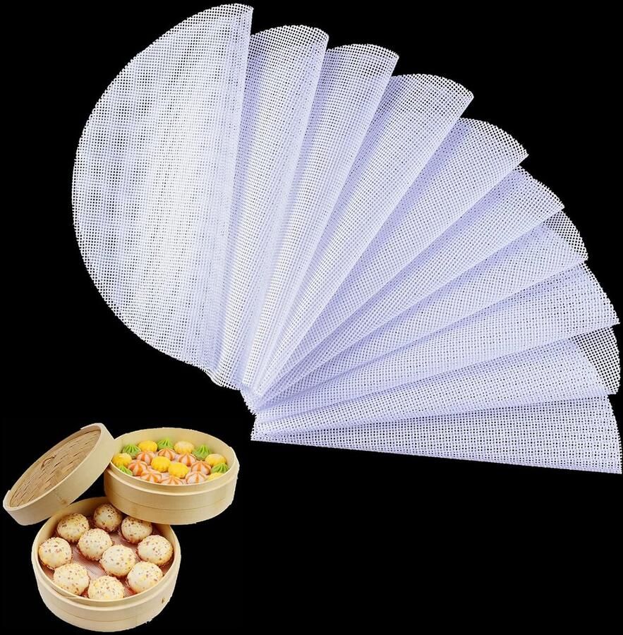 Stoommand Voeringen Stoommat Rond Dim Sum Maken Herbruikbaar Antiaanbak 10 Stuks 11 Inch Wit
