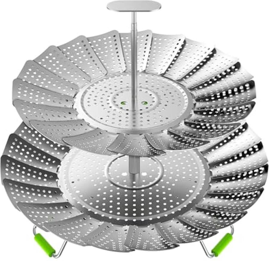 Stoommand voor Groenten Roestvrijstalen Opvouwbare Stomer voor Potten 2-Laags Multifunctioneel Kookrek