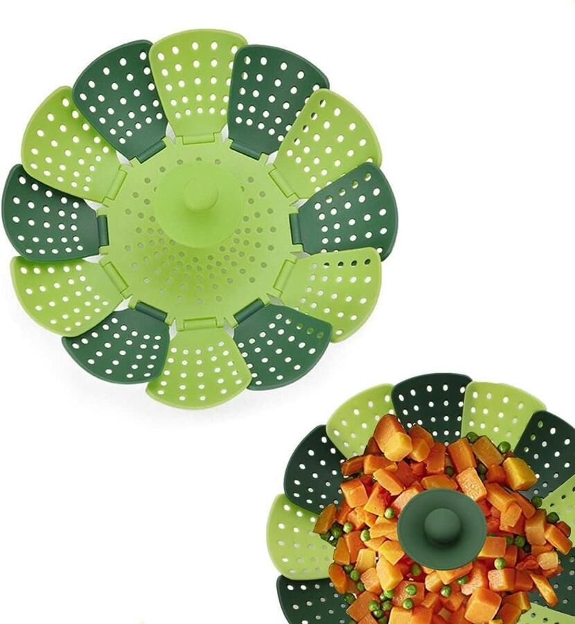 Stoommand Vouwen Opvouwbare Steamer Gezond Koken Ruimtebesparend Ontwerp 24 cm Groen