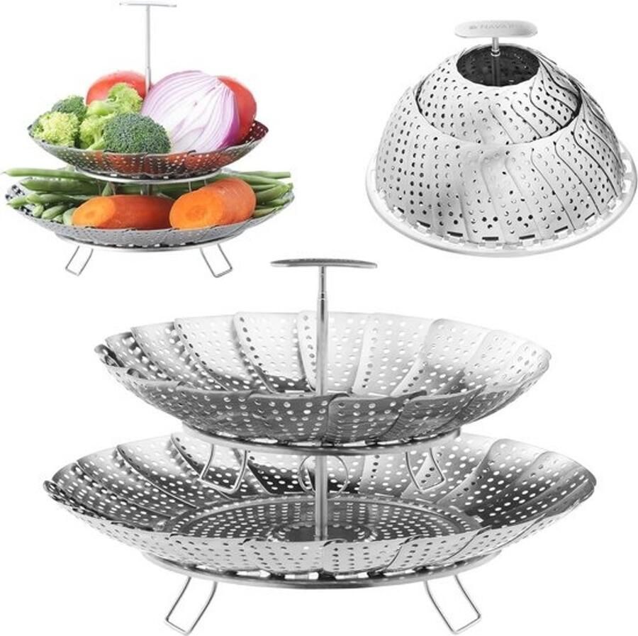 Stoommandje met twee lagen Groentestomer RVS Gezond koken 26.5 x 26.5 x 21.5 cm