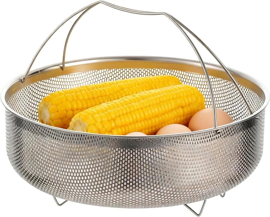 Stoommandje Roestvrijstaal Keuken Accessoire Gezond Koken Met Handvatten 21-24cm Zilver