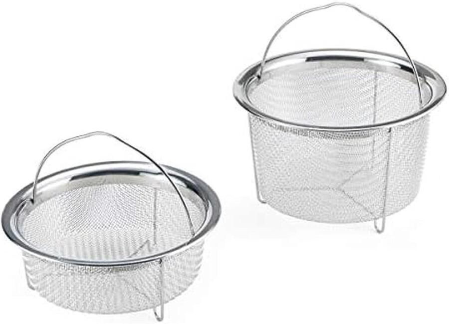 Stoommandjes Set Stoominzet Keukenmandjes Gezond Koken Smart Lift Handvat 2 stuks Zilverkleurig