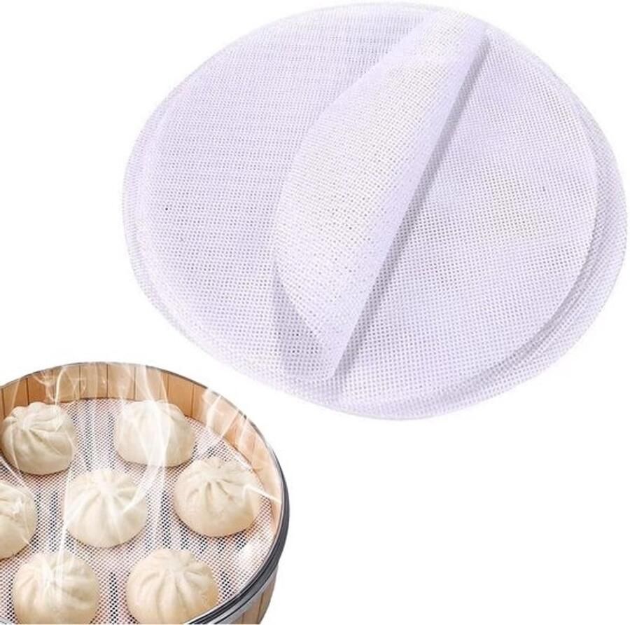 Stoommatten Set Antiaanbak Pads Koken en Bakken Herbruikbaar Gaasontwerp 28 cm Rond Wit