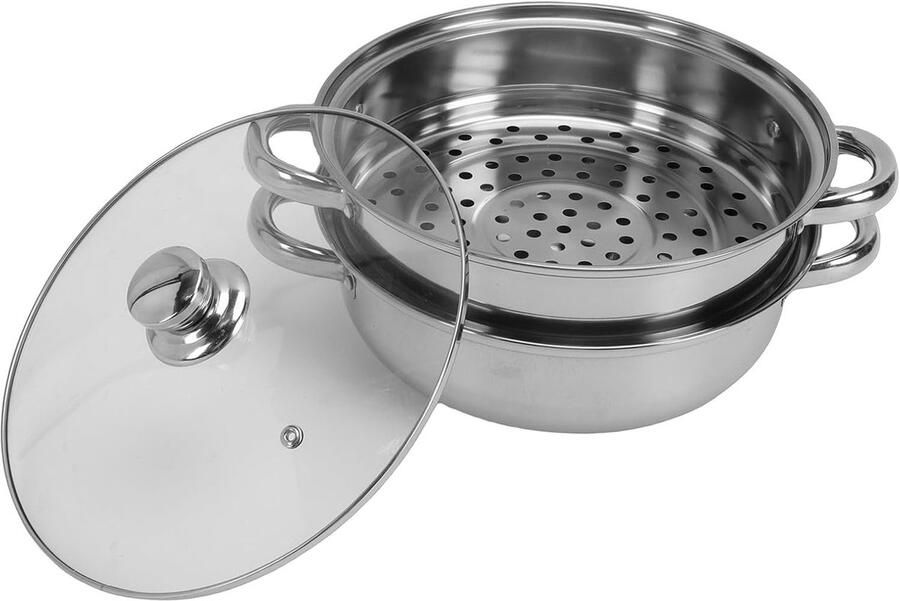 Stoompan 2-laags Stoombootset Gezond Koken Veelzijdig Ontwerp 225 cm Zilver