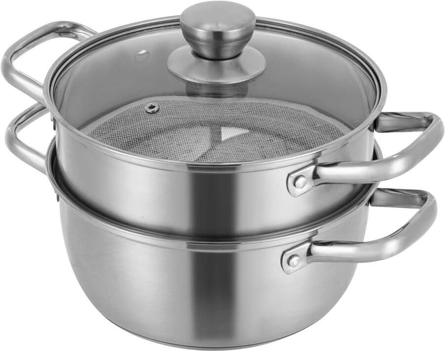 Stoompan 20 cm Kookpan stoominzet Gezond Koken Roestvrij staal 1.2 liter capaciteit Zilver