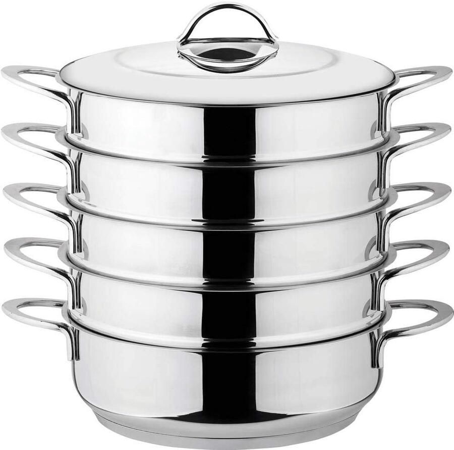 Stoomkoker Set Mantowarka Kookpan Gezond Koken 18 10 Roestvrij Staal 30 cm Diameter Zilverkleurig