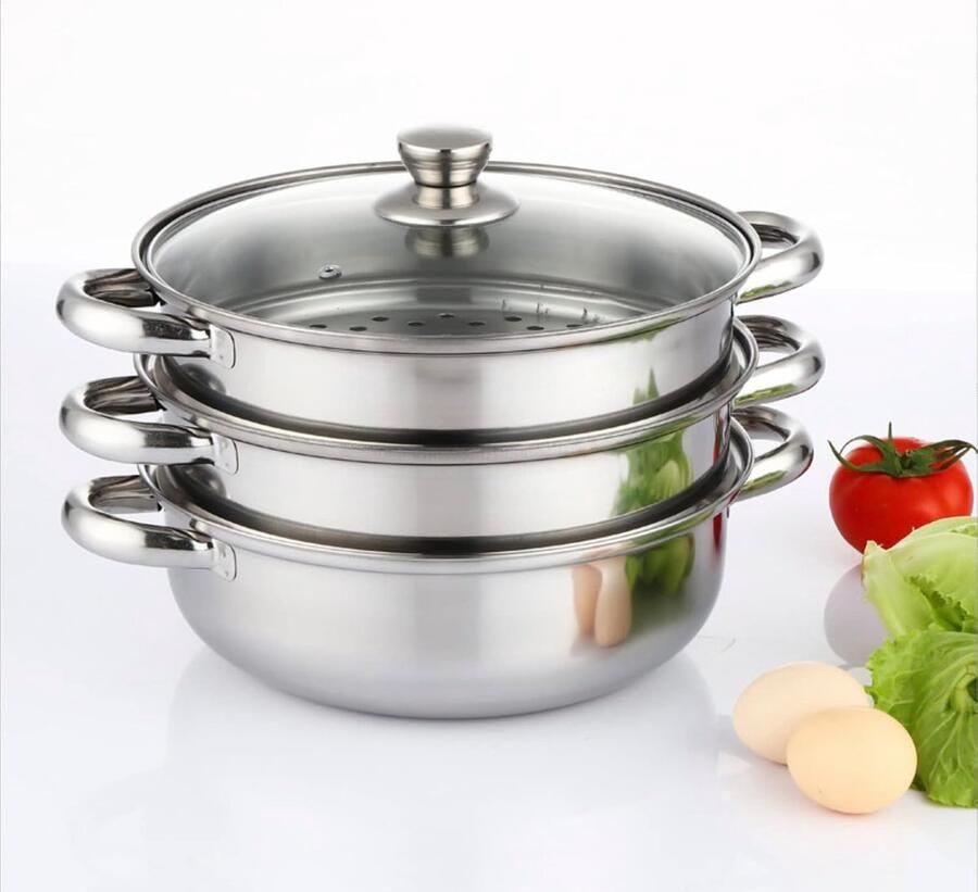Stoompan 28 cm Roestvrij Staal met Glazen Deksel Vaatwasmachinebestendig en Geschikt voor Inductie