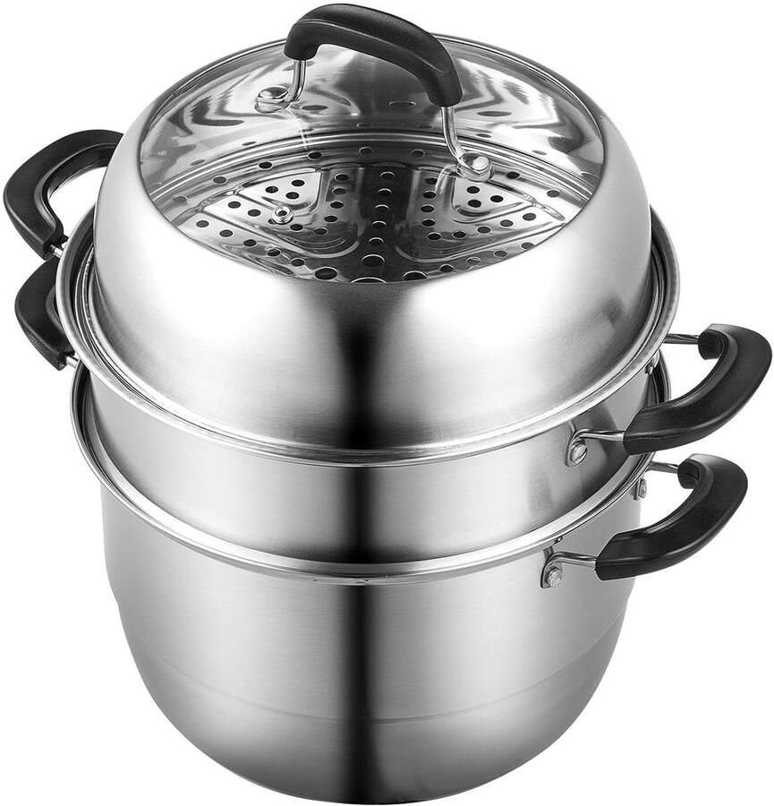 Stoompan 3-laags Stoomkoker Kookpan Gezond Koken Voedselveilig Roestvrij Staal 28 cm Zilver