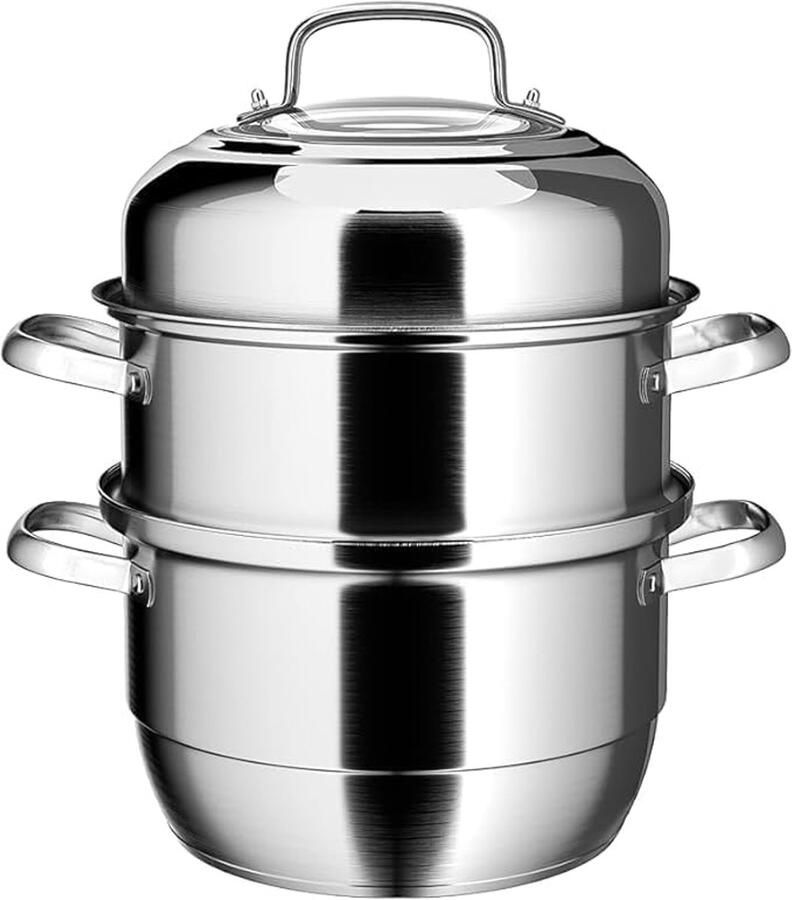 Stoompan 3 Lagen Grote Stoompan Gezond Koken 3-laags Bodem 30 cm Zilverkleurig