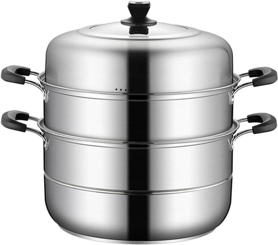 Stoompan 3 Lagen Kookpan Soeppan Gezond Koken Inductie Geschikt 40 cm Diameter Zilverkleurig