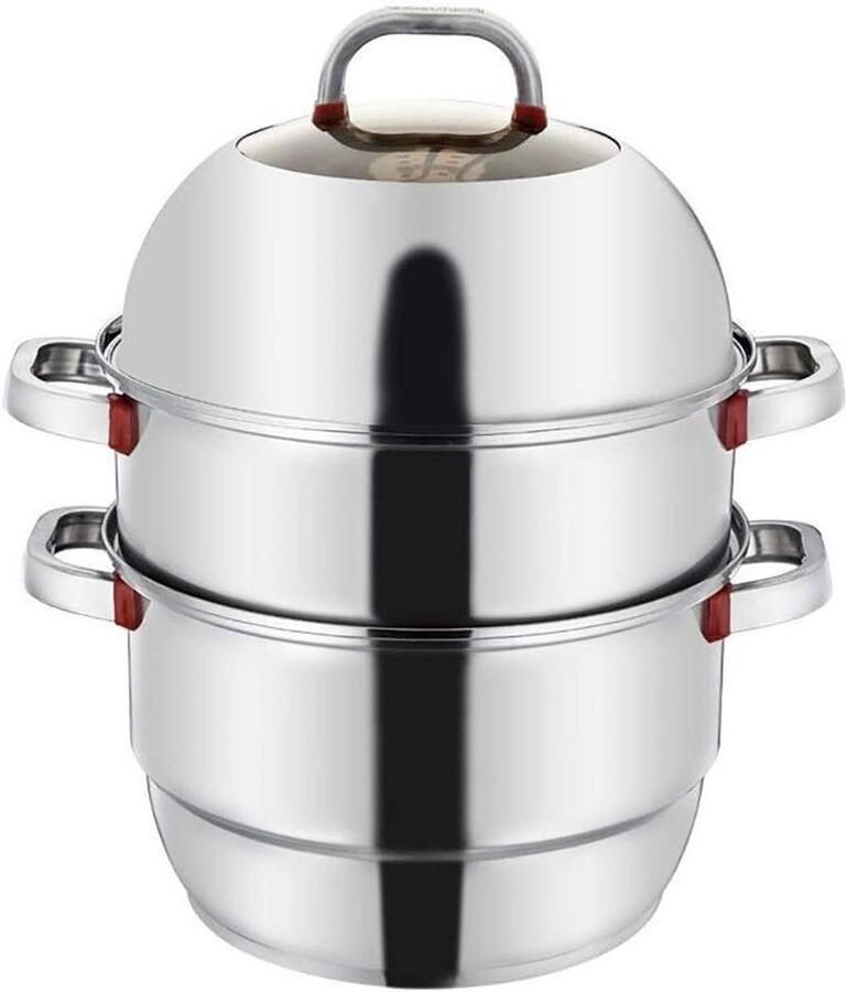 Stoompan 3 Lagen Kookpan Stoofpan Gezond Koken Roestvrij Staal 32 cm Zilver