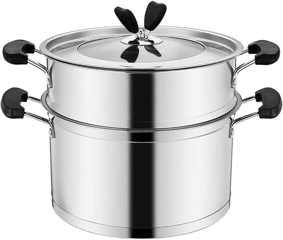 Stoompan 3 lagen Stoomkoker Soeppan Gezond Koken Gelijkmatige warmte 36 x 34 cm Zilver