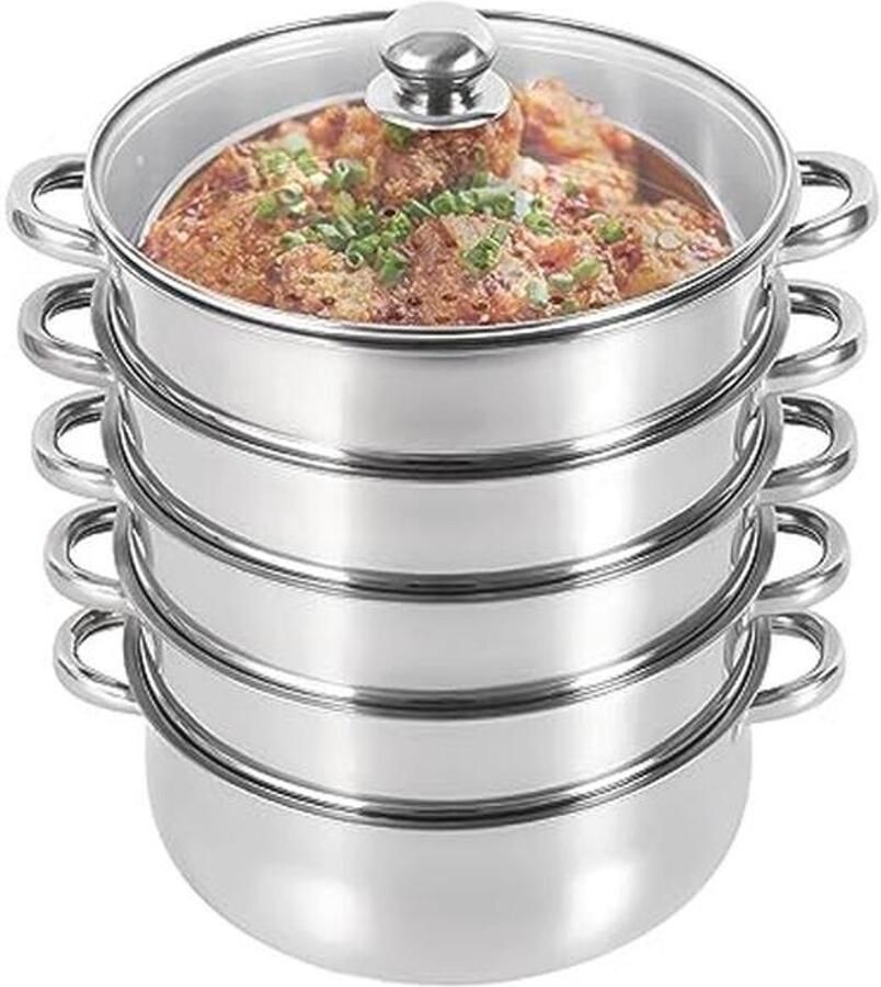 Stoompan 30 cm Roestvrij Staal Groentestomer met 1 Pan en 4 Dempers Inductie Kookpan