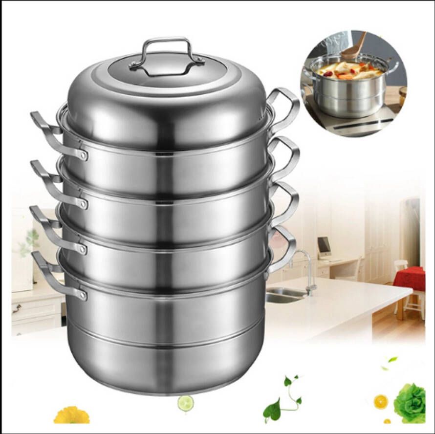 Stoompan 5-laags RVS 304 9L Capaciteit Voor Gas & Inductie Inclusief Deksel Multifunctionele Stomer Gezond Koken Duurzaam & Hittebestendig Keukenpan met 3 Stoominzetten