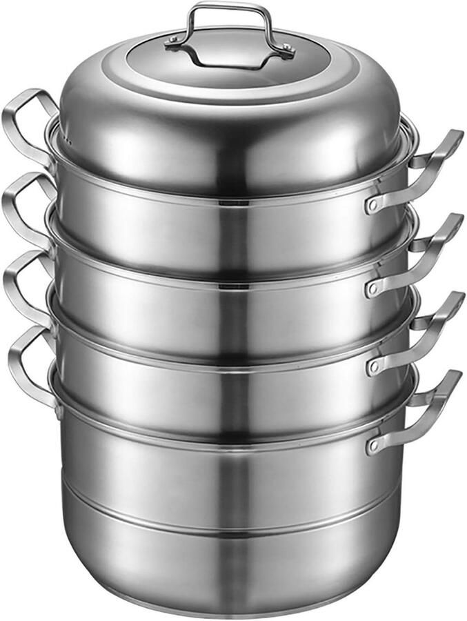 Stoompan 5 lagen Kookpan stomer Grote maaltijden koken Veelzijdige combinaties 32 cm diameter Zilverkleurig