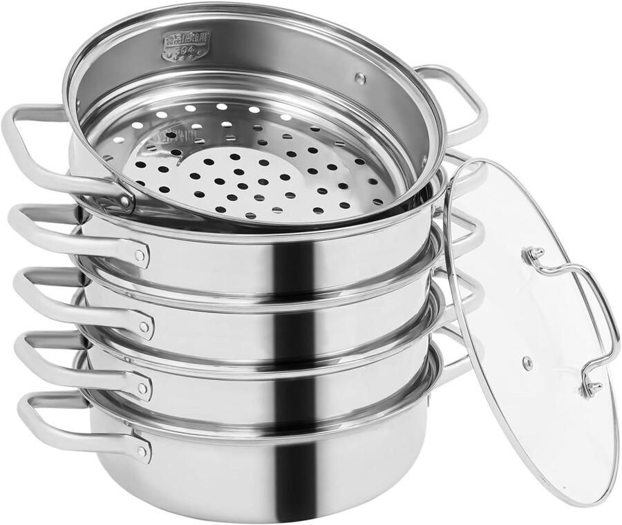 Stoompan 5 Lagen Stoomkoker Gezond Koken 304 Roestvrij Staal 28 cm Zilverkleurig