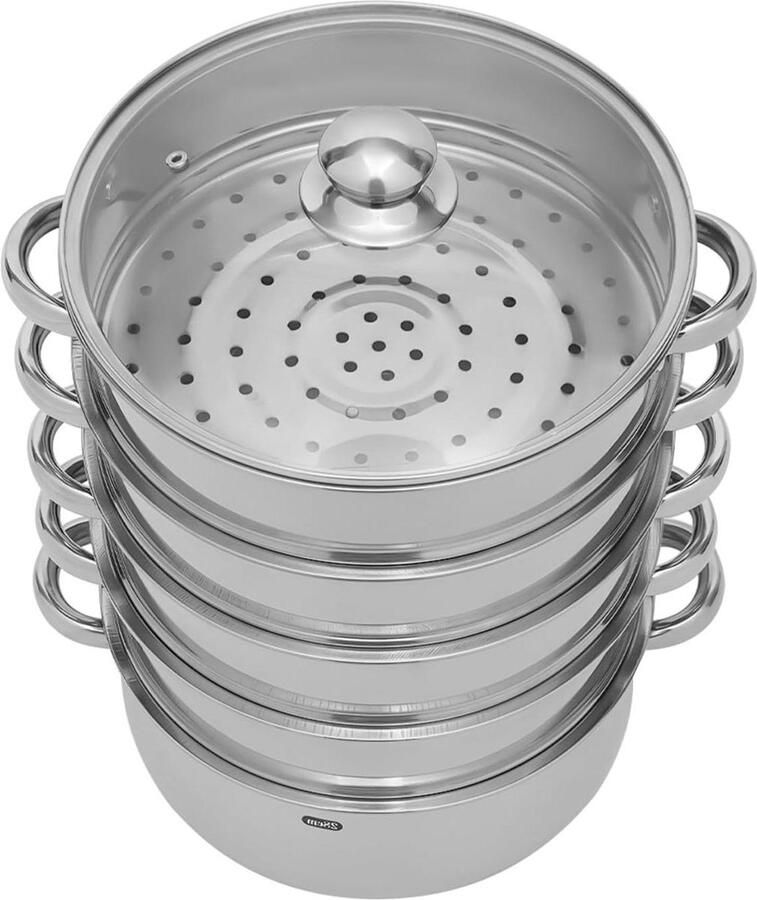 Stoompan 5 Lagen Stoomkoker Gezond Koken Veelzijdig Gebruik 28 cm Zilver